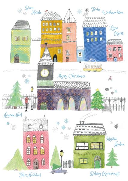Houses christmas postcard cm122c