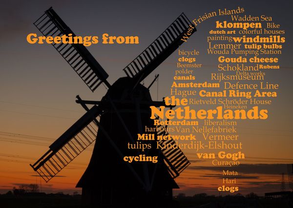 Wordcloud postcard netherlands postcardsisters 104c