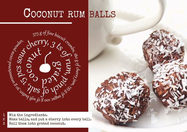 Coconut rum balls recipe postcard ga117c