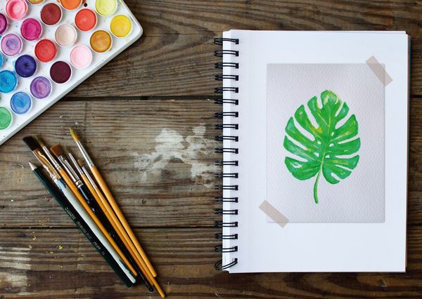 Philodendron leaf watercoloring postcard ar109c